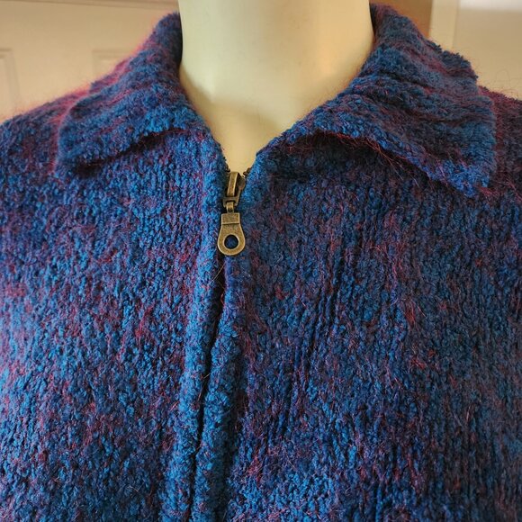 Womens Pow Wow Sweater Size Large L Full Front Zip Blue Bell Long Sleeve Unique - Picture 2 of 12
